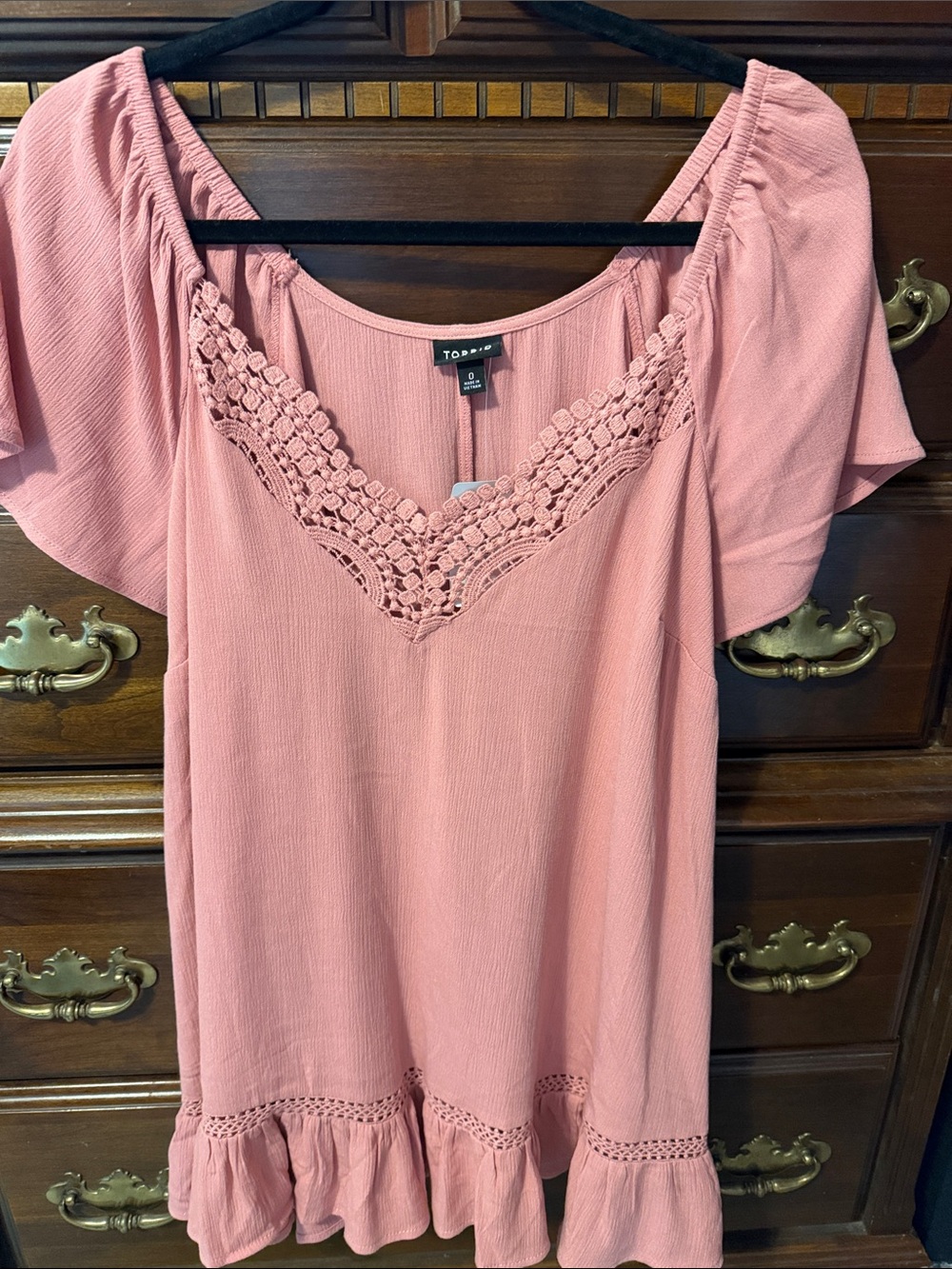 torrid Dusty Rose Crochet-Trim Short Sleeve Tunic
